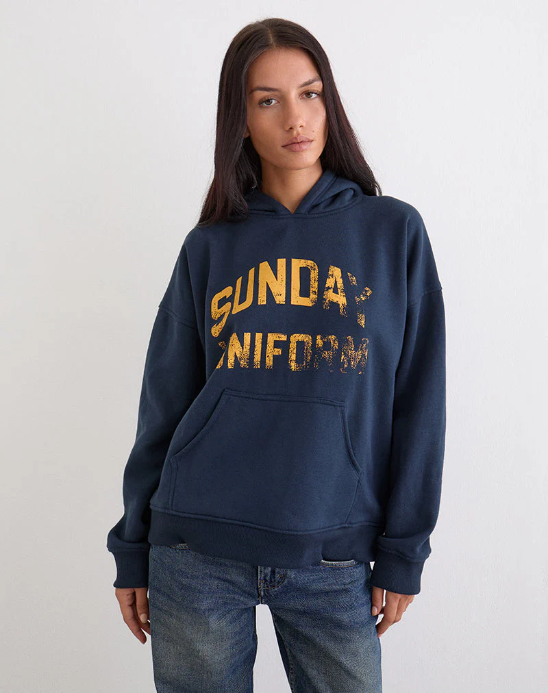 Guyton Hoodie in Navy with Sunday Uniform Graphic - Image 2