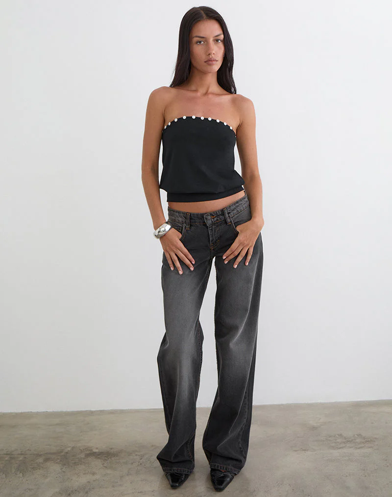Hagar Top in Schwarz mit Perlmuttknöpfen - Image 3