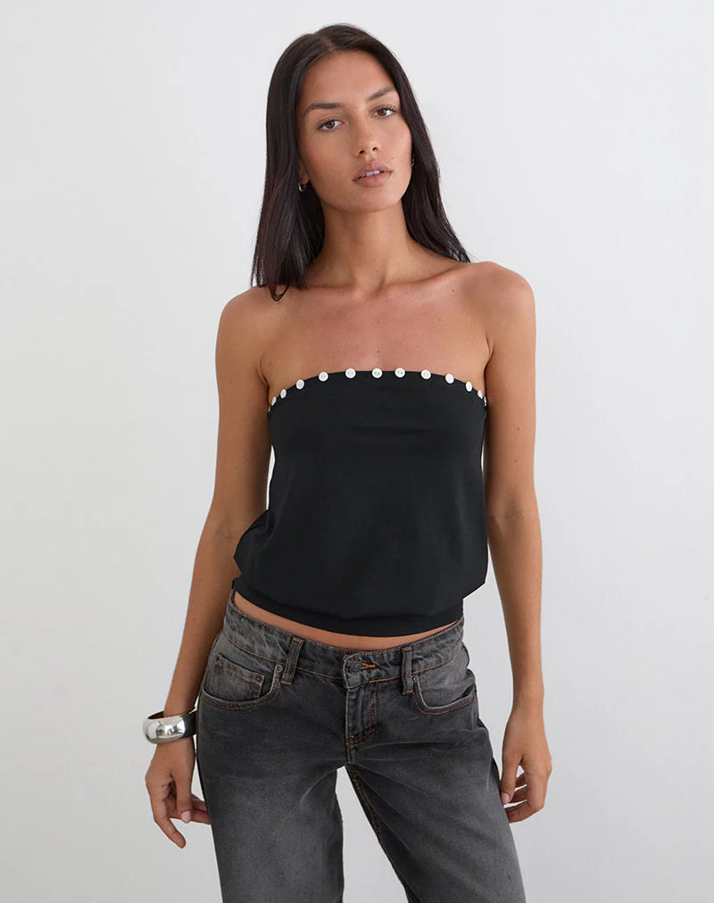 Hagar Top in Schwarz mit Perlmuttknöpfen - Image 5