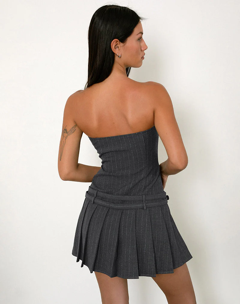 Haika Double Belt Minikleid in Anthrazit mit weißen Streifen - Image 3