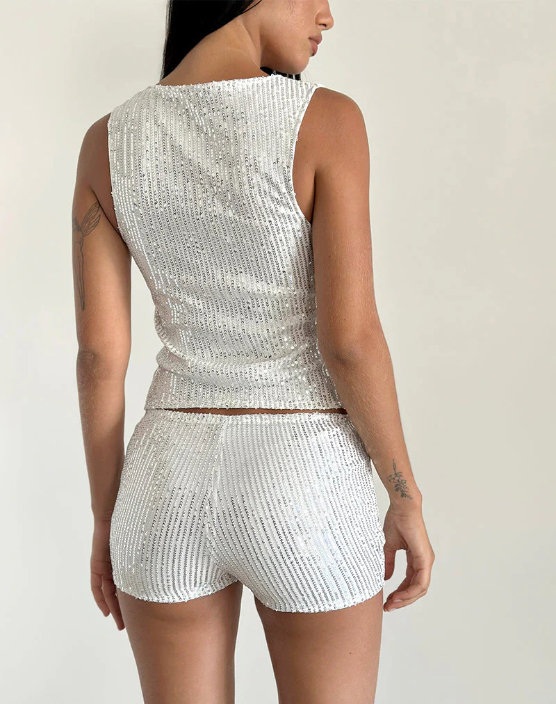 Hala Top in Silber Chrom Drapierung Mini Pailletten - Image 5