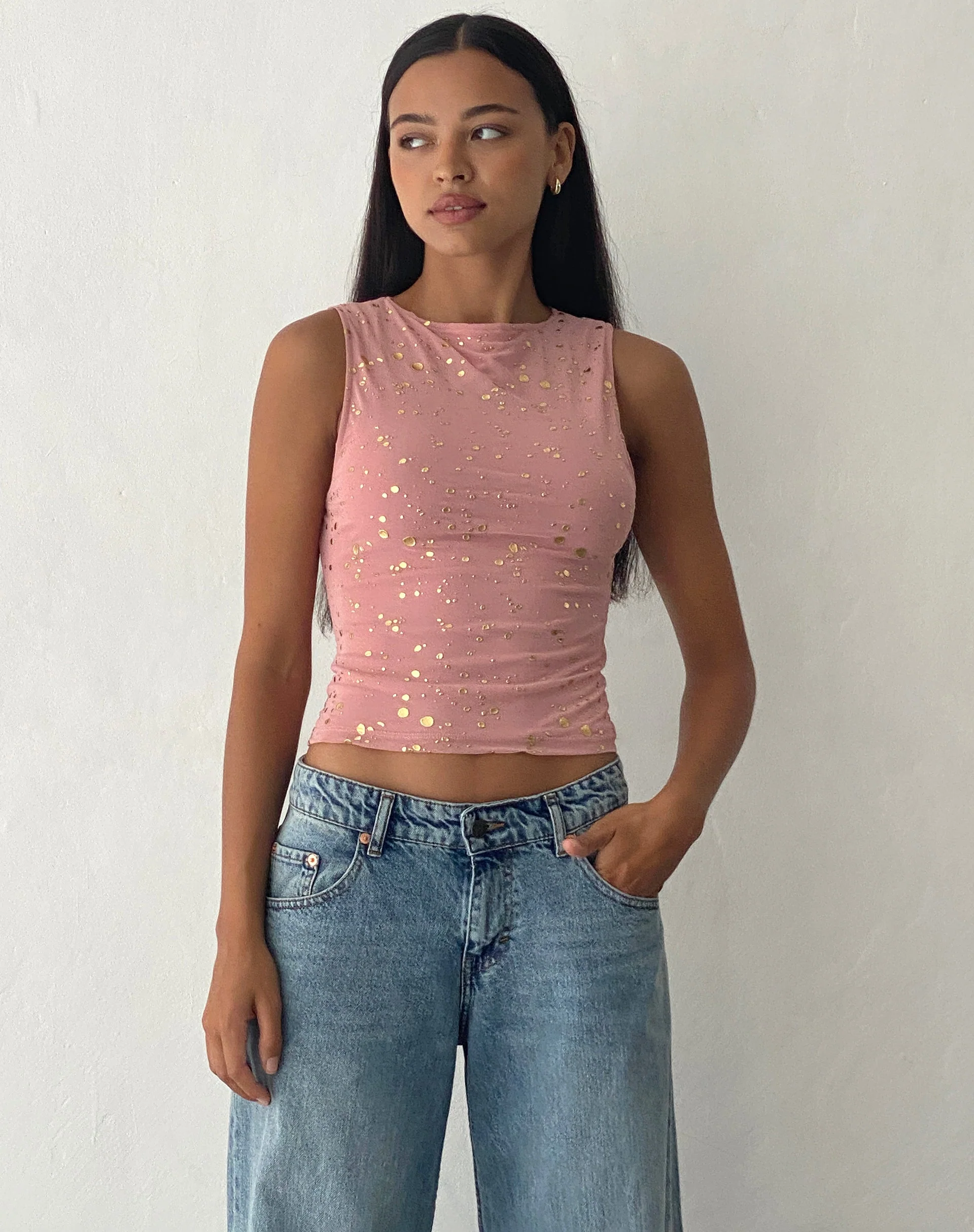 Hala Vest Top in Rosa mit Roségold-Folie