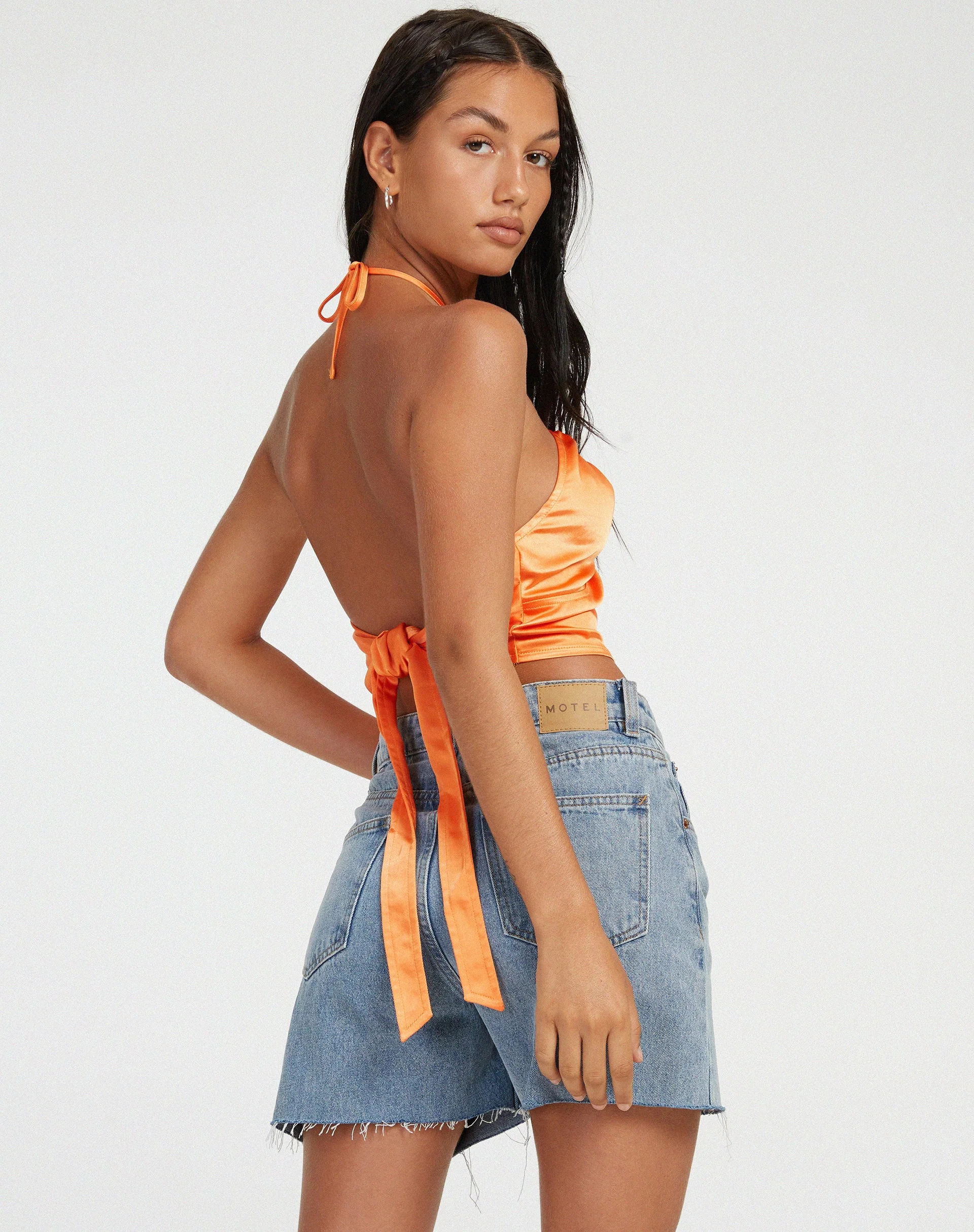 Haltri Crop Top in Satin Orange - Image 2