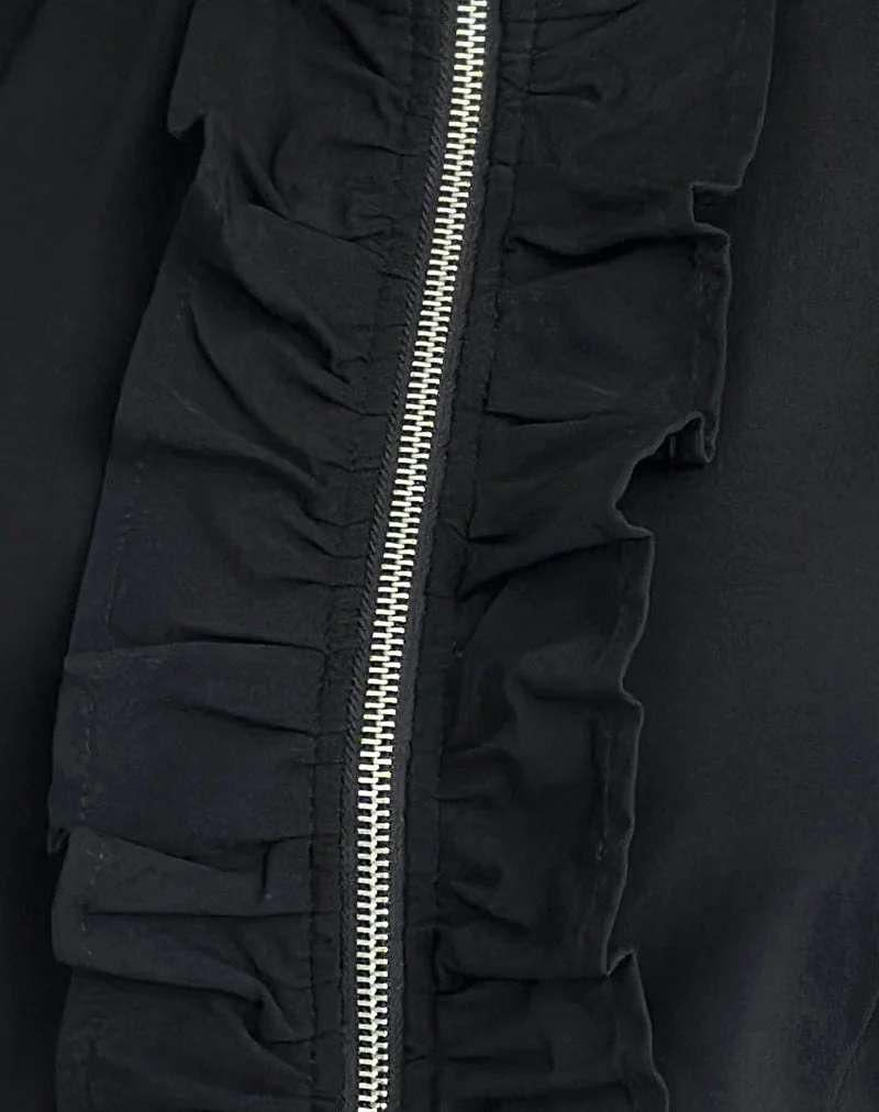 Hanae Zip Frill Top in Tailoring Black - Image 6