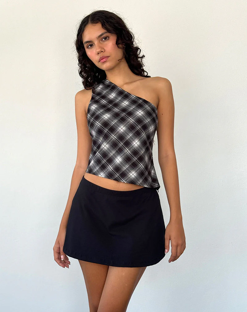 Harini One Shoulder Top in Schwarz Weiß Karo - Image 2