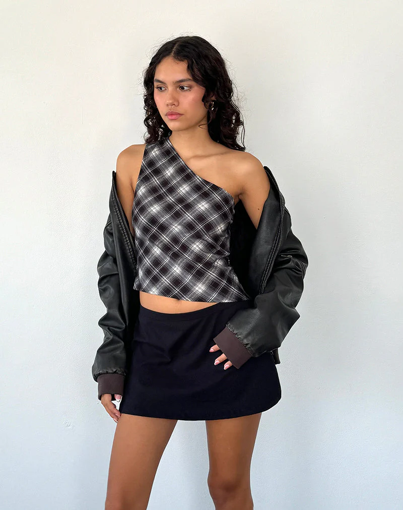 Harini One Shoulder Top in Schwarz Weiß Karo - Image 3