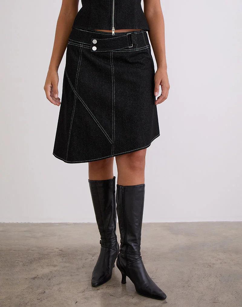 Hayashi Asymmetrischer Midirock aus Denim mit schwarzer Waschung - Image 2