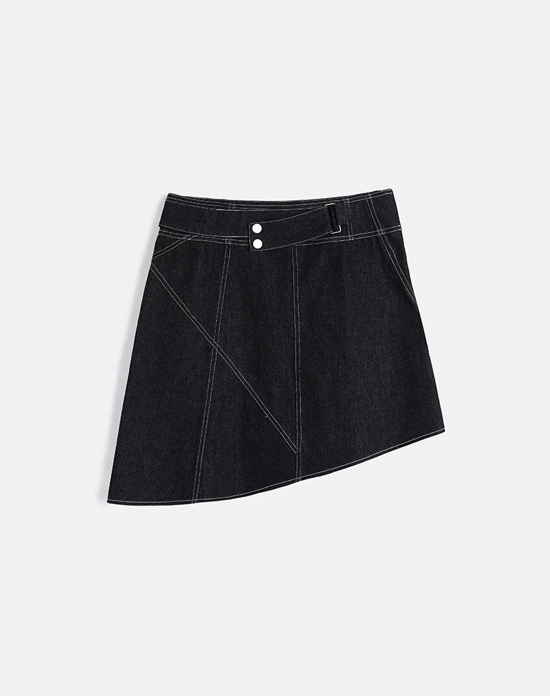 Hayashi Asymmetrischer Midirock aus Denim mit schwarzer Waschung - Image 3