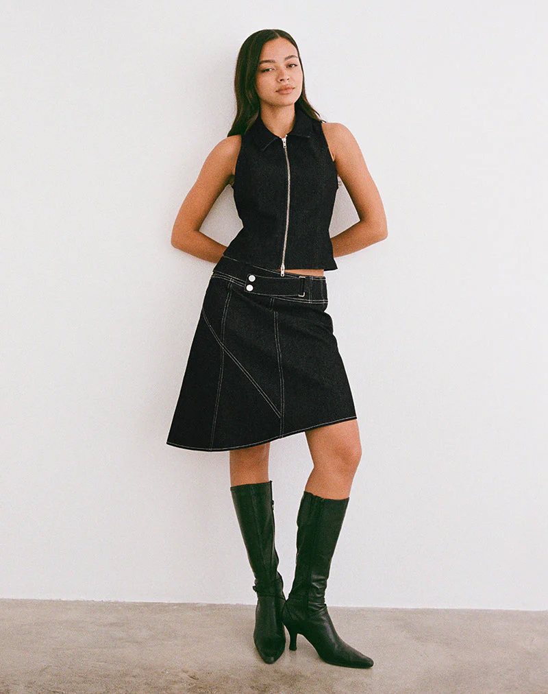 Hayashi Asymmetrischer Midirock aus Denim mit schwarzer Waschung - Image 4
