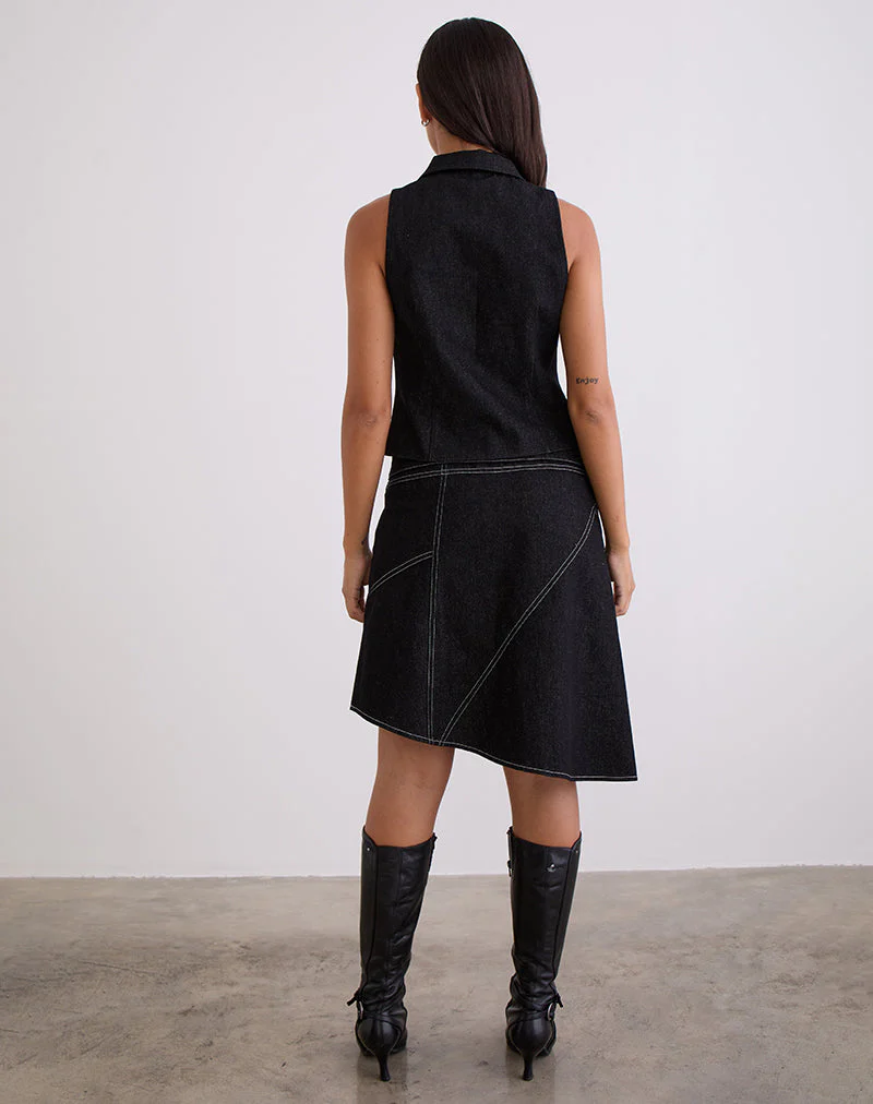 Hayashi Asymmetrischer Midirock aus Denim mit schwarzer Waschung - Image 5