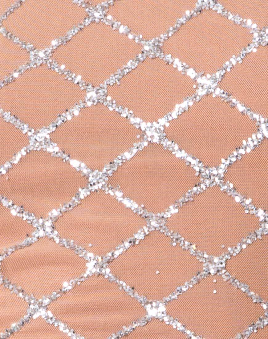 Hedi Bodycon Kleid aus gekreuztem Glitzernetz Tan - Image 5