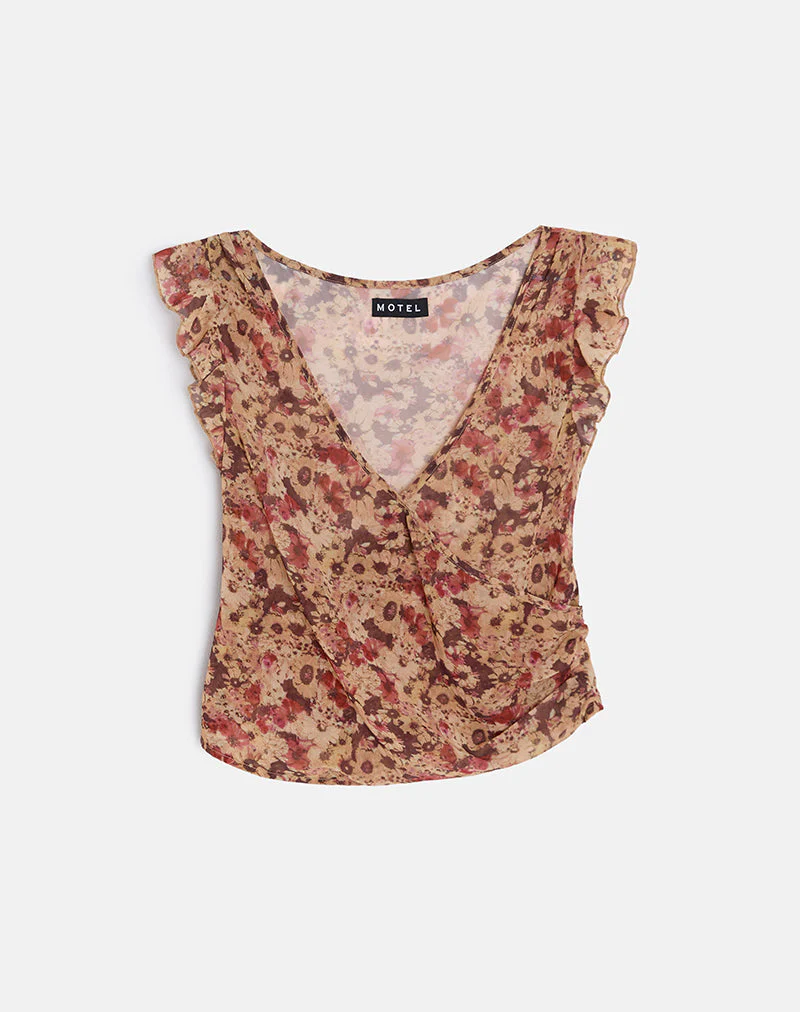 Heidi Wickeltop aus Chiffon mit rostiger Blume - Image 2