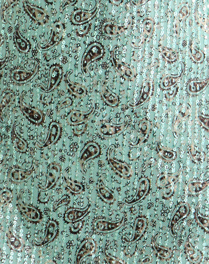 Hepasi Halter Mini Dress in Paisley Sequin Teal - Image 5