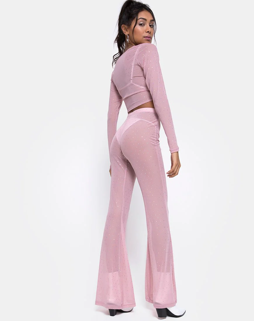 Herlom-Schlaghose aus kristallklarem Netz in Rose - Image 3
