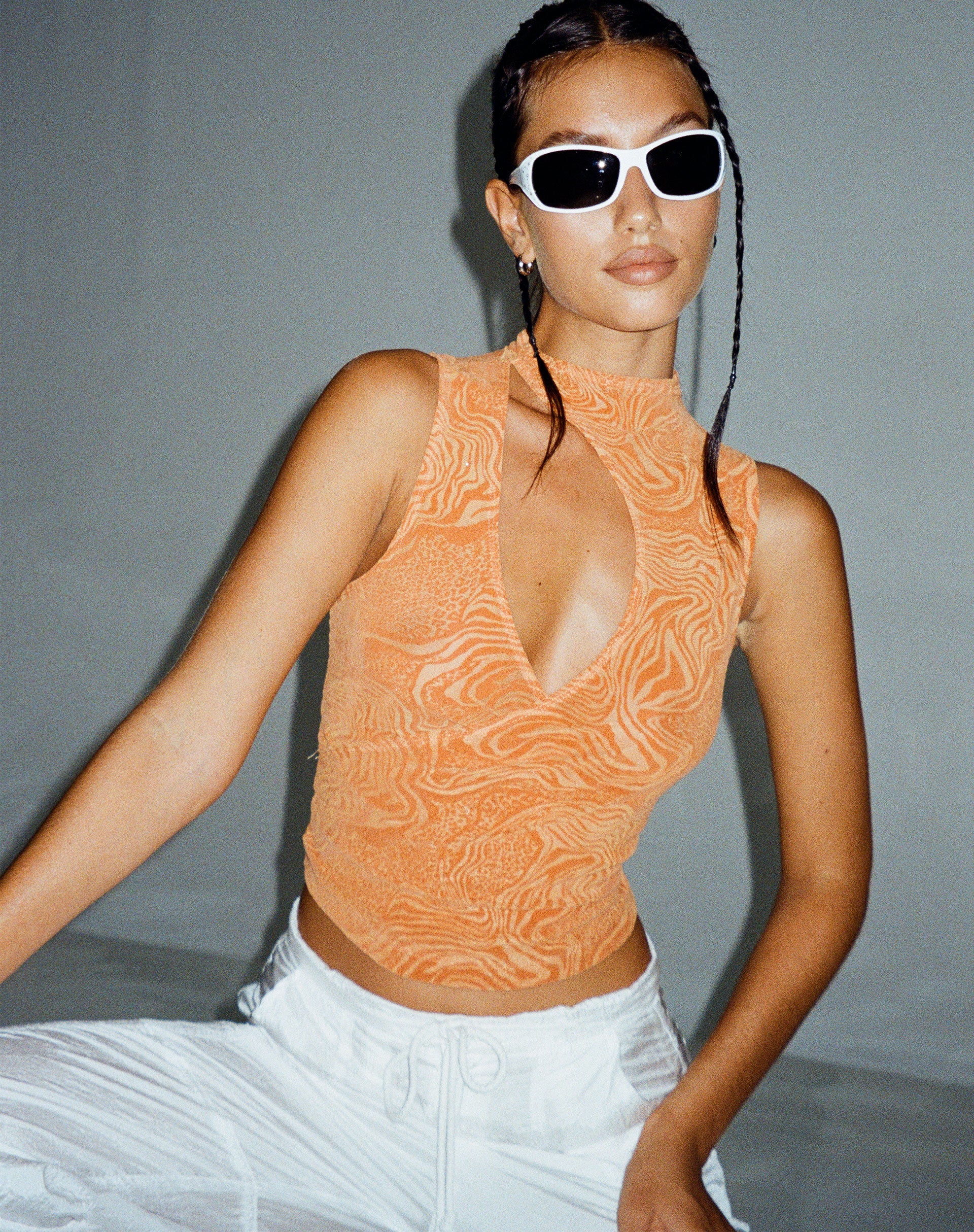 Herti Top in gemischter Tierflocke Orange