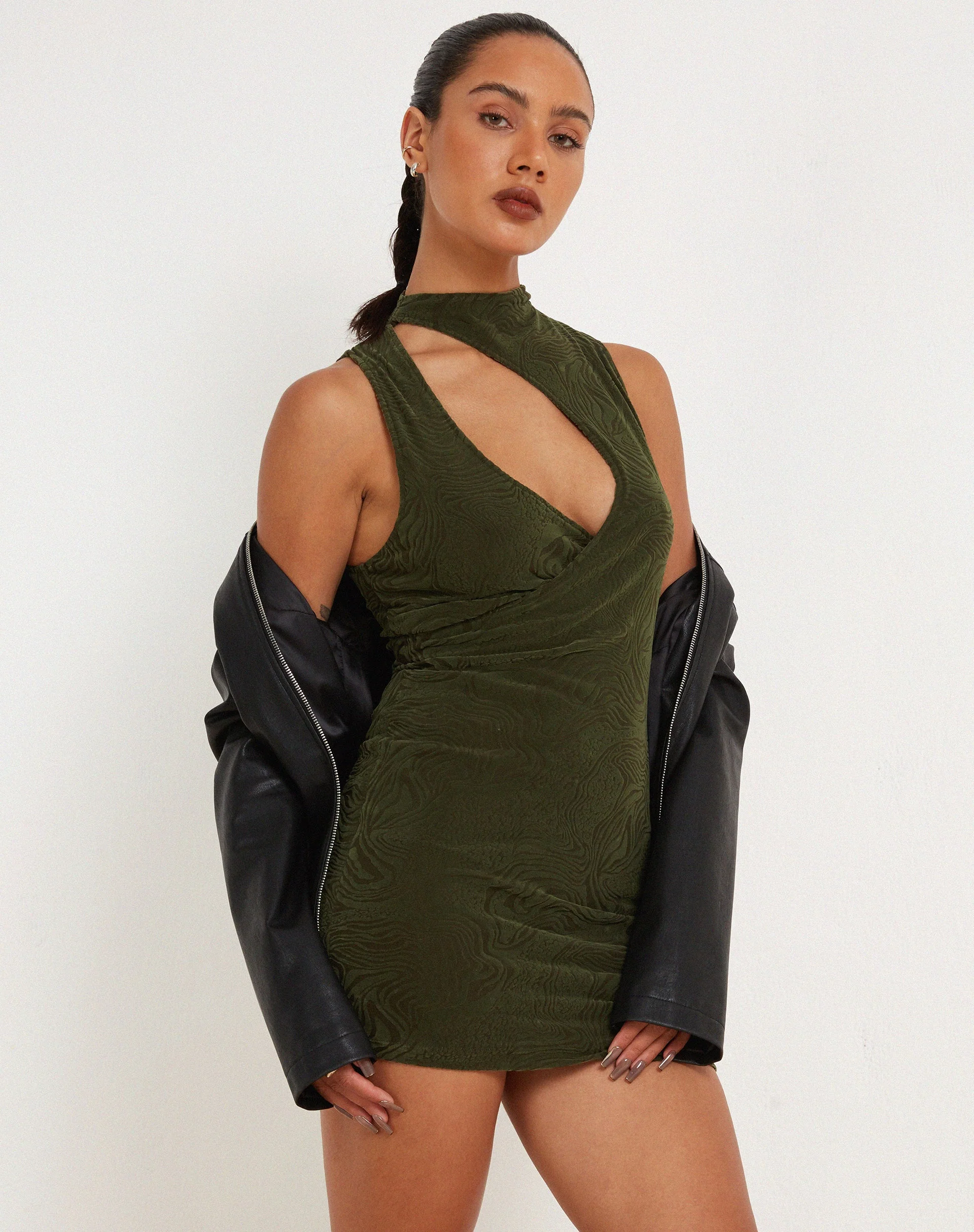 Hertika Minikleid aus gemischter Tierflocke Khaki - Image 5