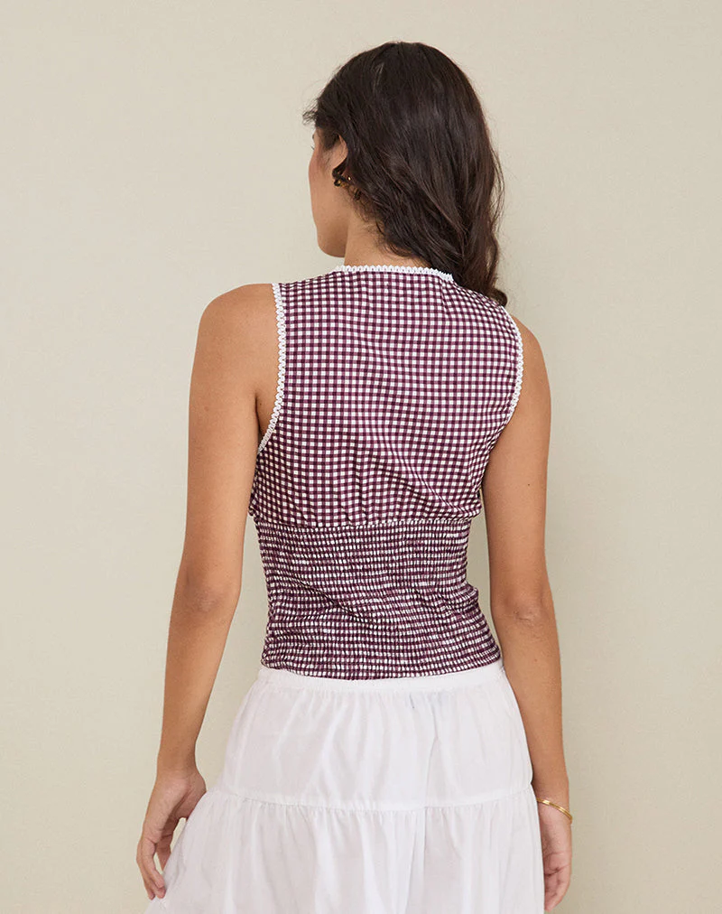 Hevalis Plunge Top in Mini Gingham Wein - Image 3