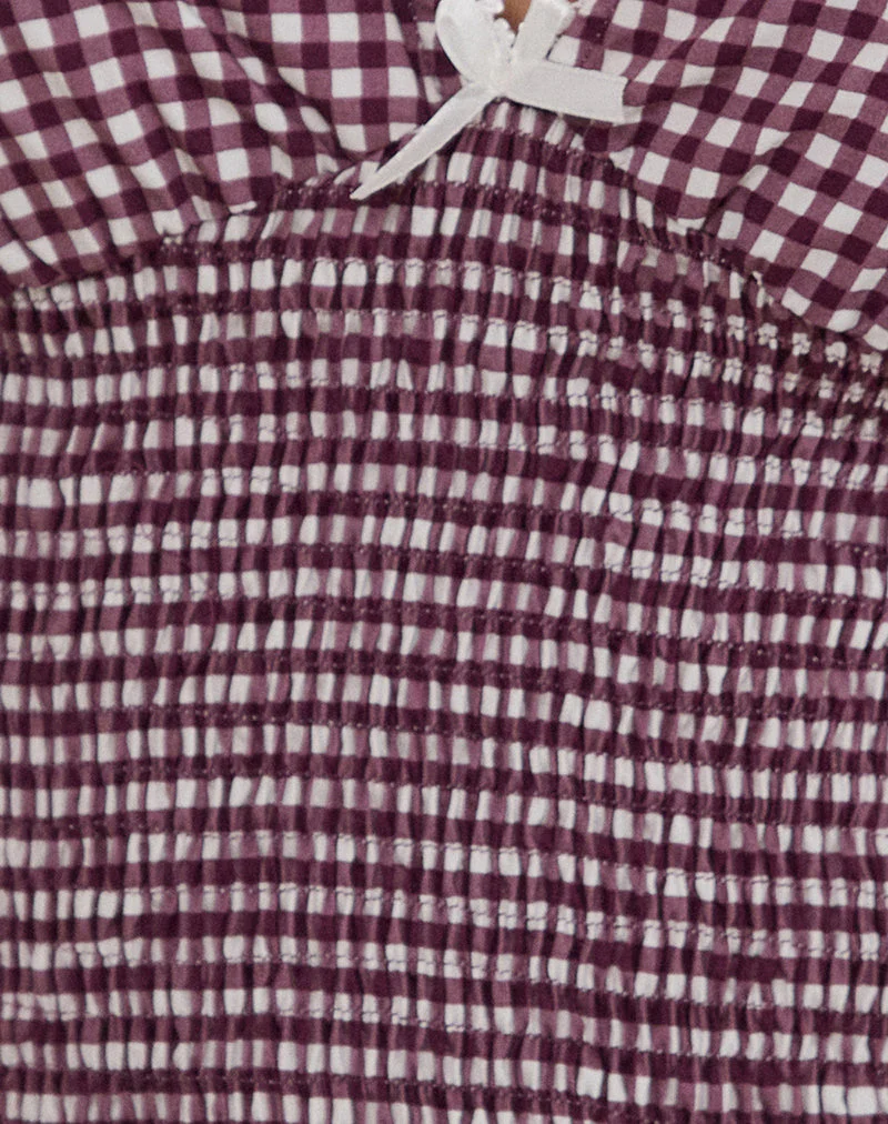 Hevalis Plunge Top in Mini Gingham Wein - Image 7