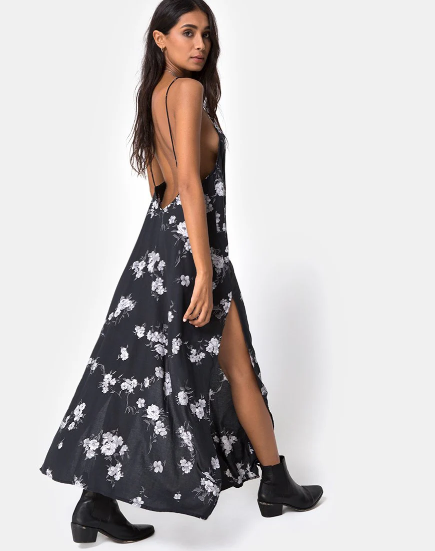Hime Maxikleid in Mono Flower Schwarz - Image 3
