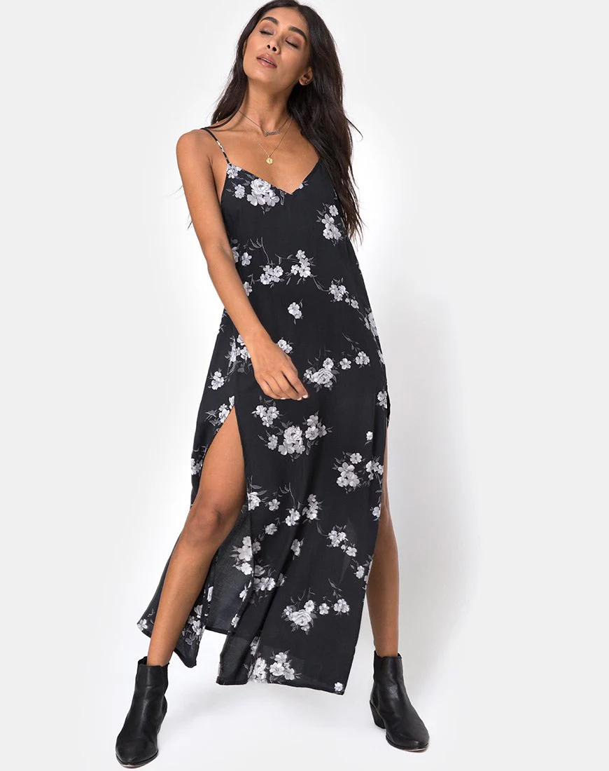 Hime Maxikleid in Mono Flower Schwarz - Image 4