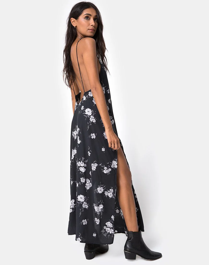 Hime Maxikleid in Mono Flower Schwarz - Image 5