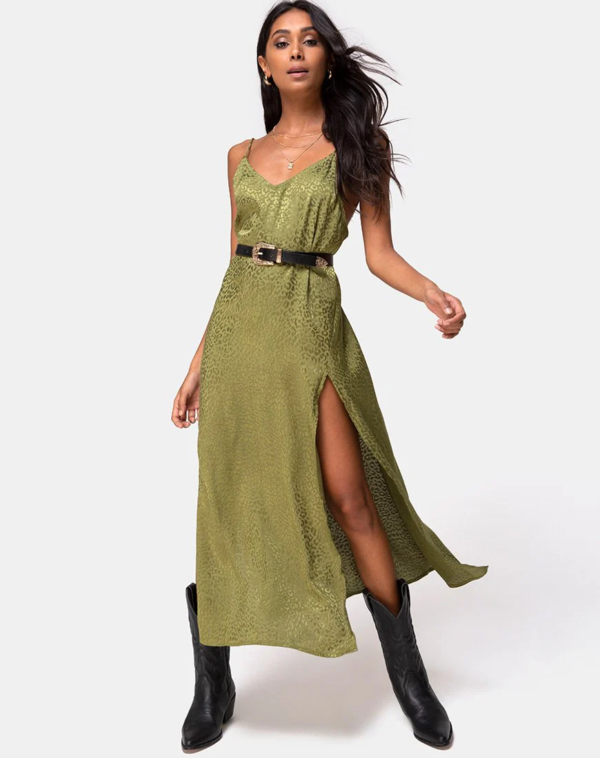 Hime Kleid aus Satin Cheetah Khaki - Image 2