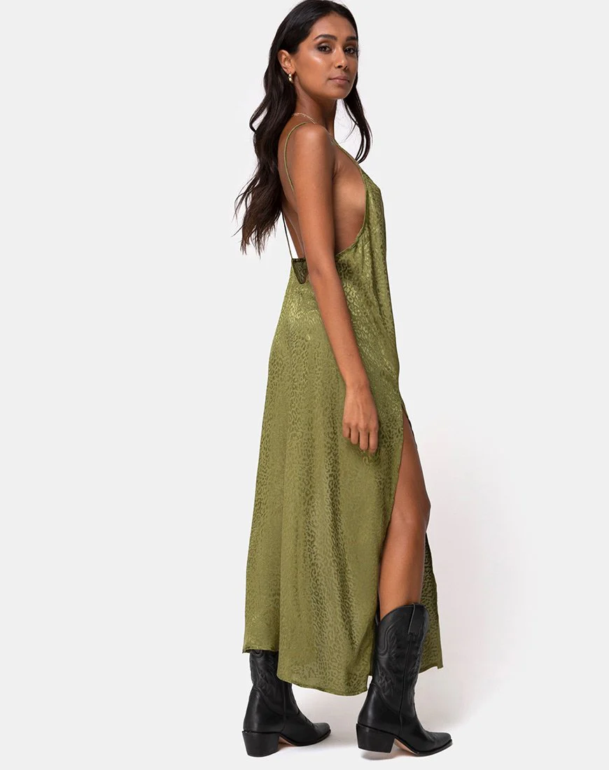 Hime Kleid aus Satin Cheetah Khaki - Image 3