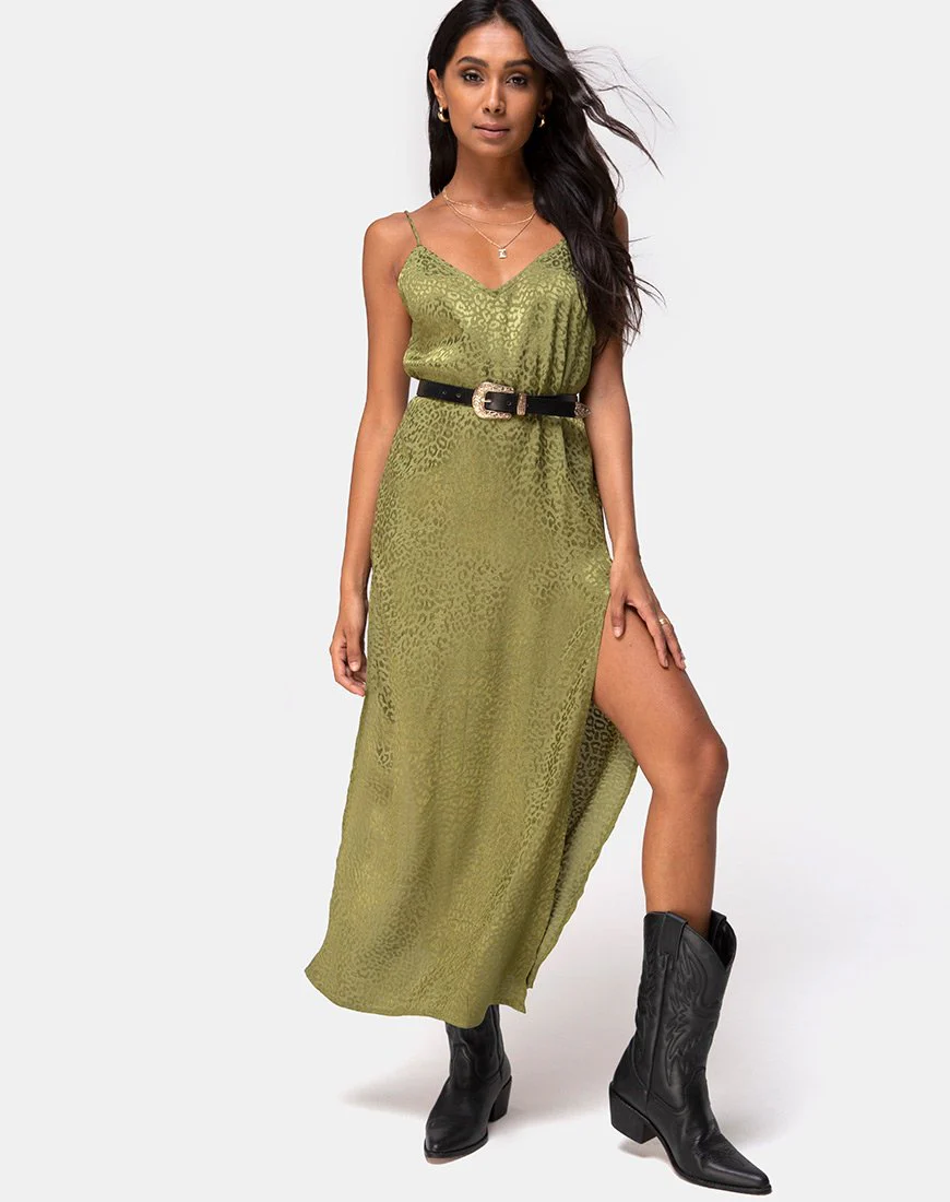 Hime Kleid aus Satin Cheetah Khaki - Image 4