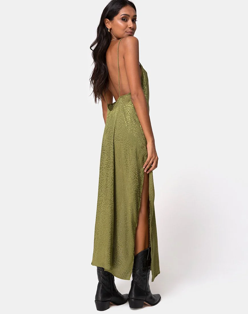 Hime Kleid aus Satin Cheetah Khaki - Image 5
