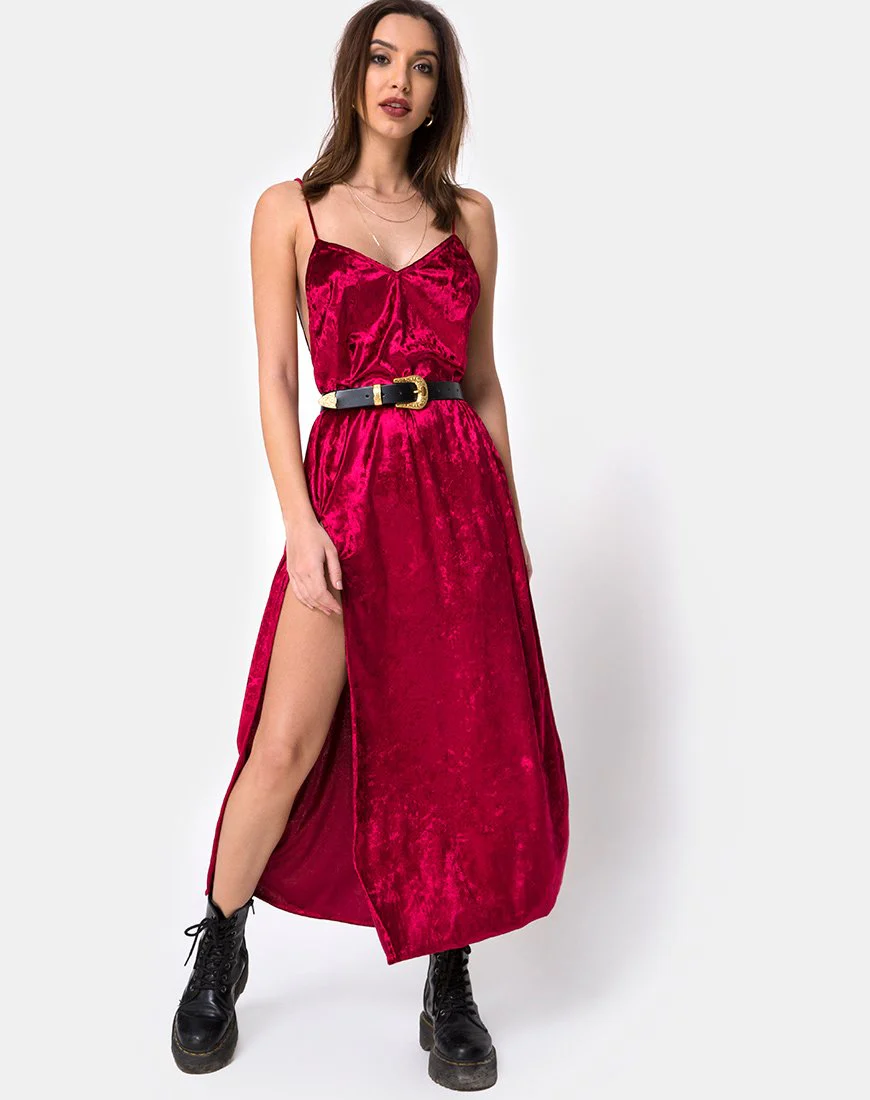 Hime Maxikleid aus burgunderfarbenem Samt