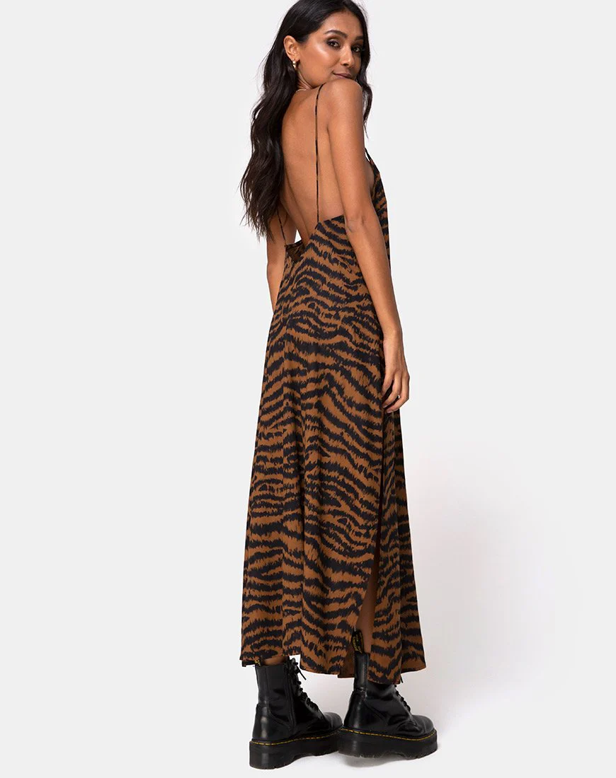 Hime Maxikleid in Animal Drip Braun - Image 5