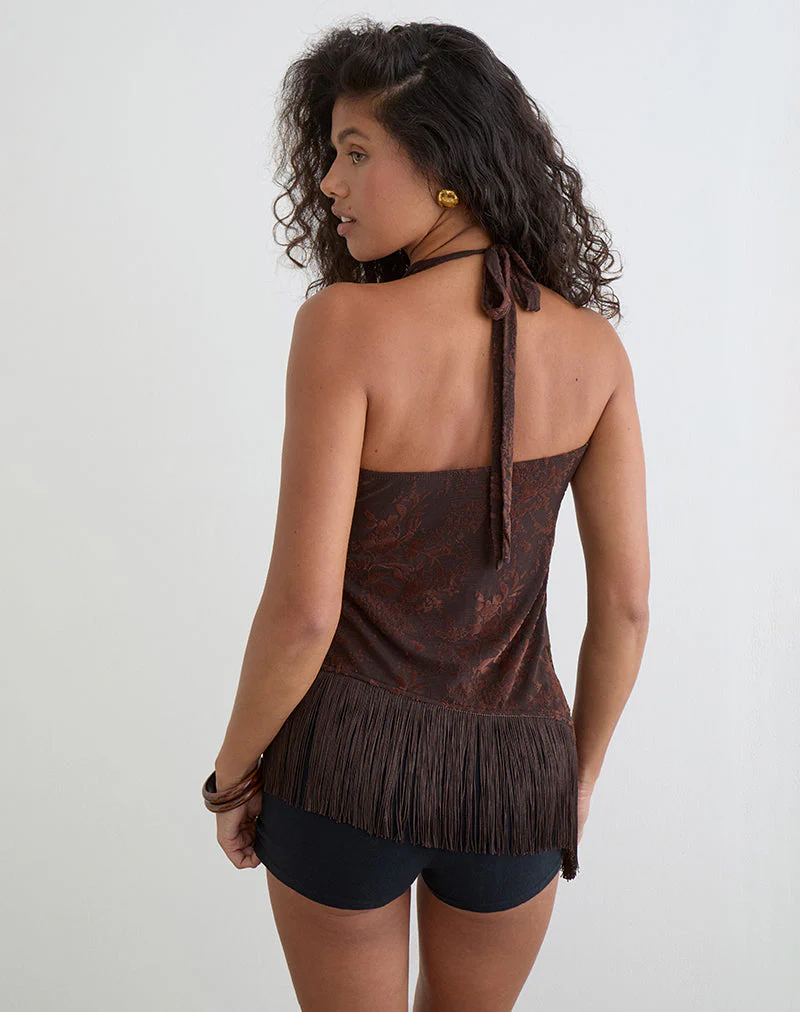 Hineco High Neck Top in Fine Leaf Flower Ganache - Image 4