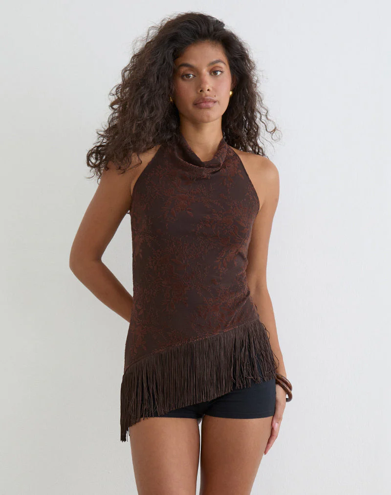 Hineco High Neck Top in Fine Leaf Flower Ganache - Image 5