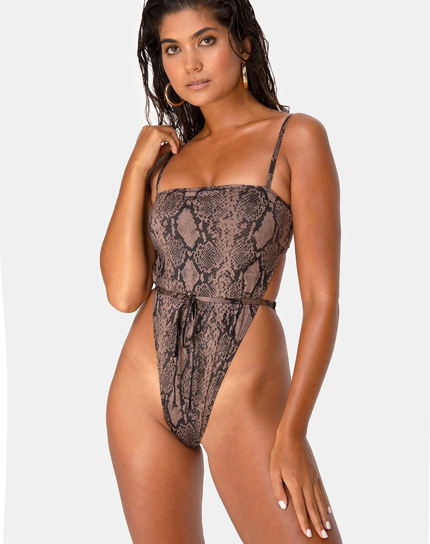 Hiwa Badeanzug in Schlange Taupe - Image 2