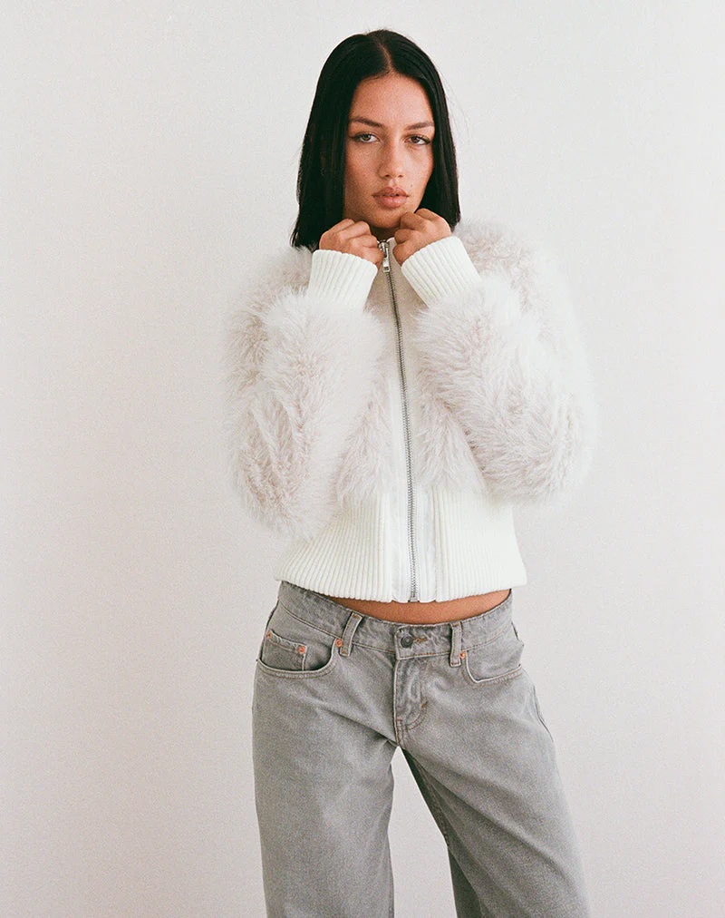 Homari Jacke aus zotteligem Kunstfell in Creme - Image 3