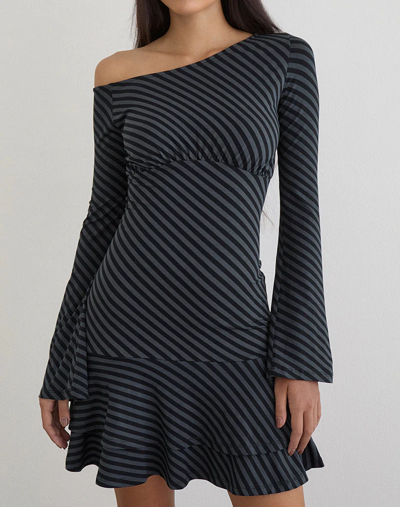 Hongsai Minikleid mit schrägen Streifen in Ocean Storm - Image 2