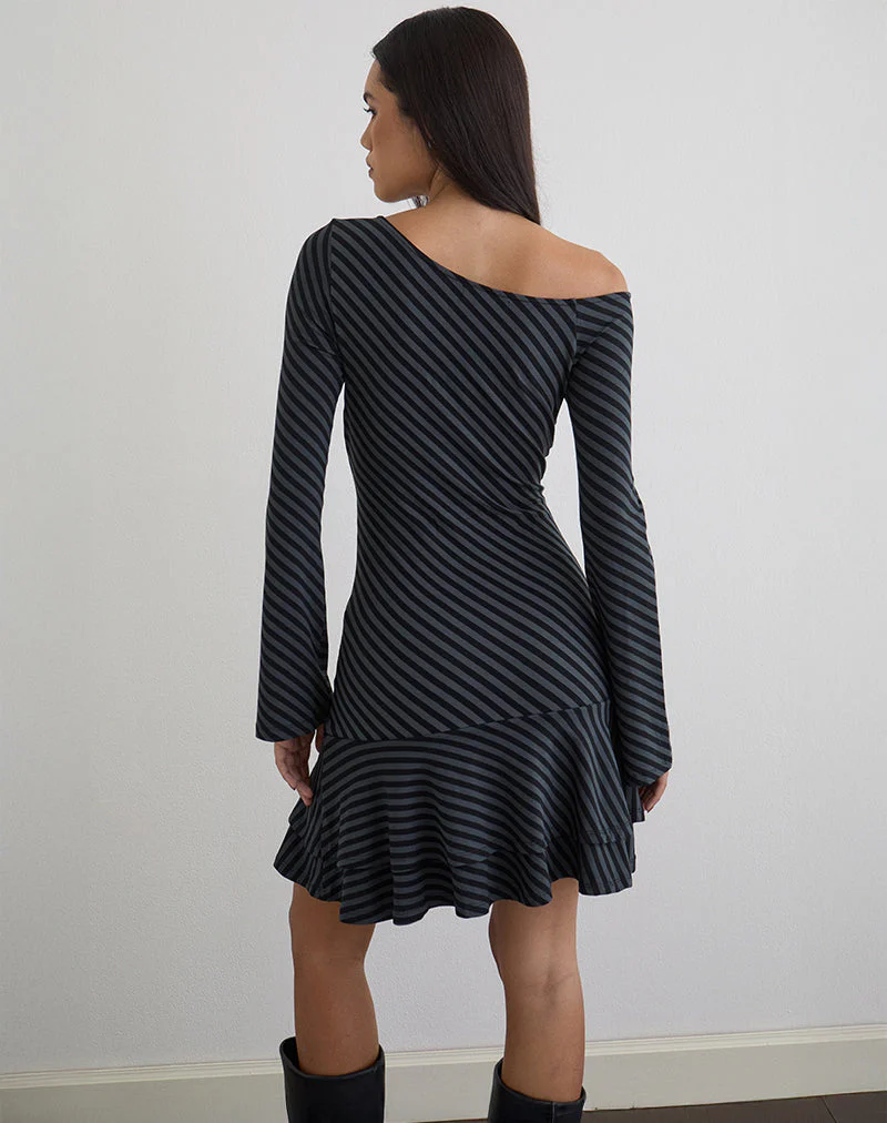 Hongsai Minikleid mit schrägen Streifen in Ocean Storm - Image 3