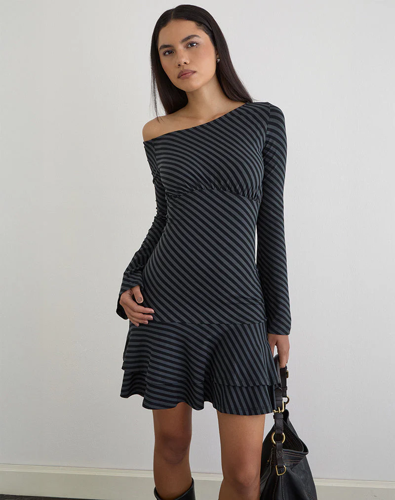 Hongsai Minikleid mit schrägen Streifen in Ocean Storm - Image 4