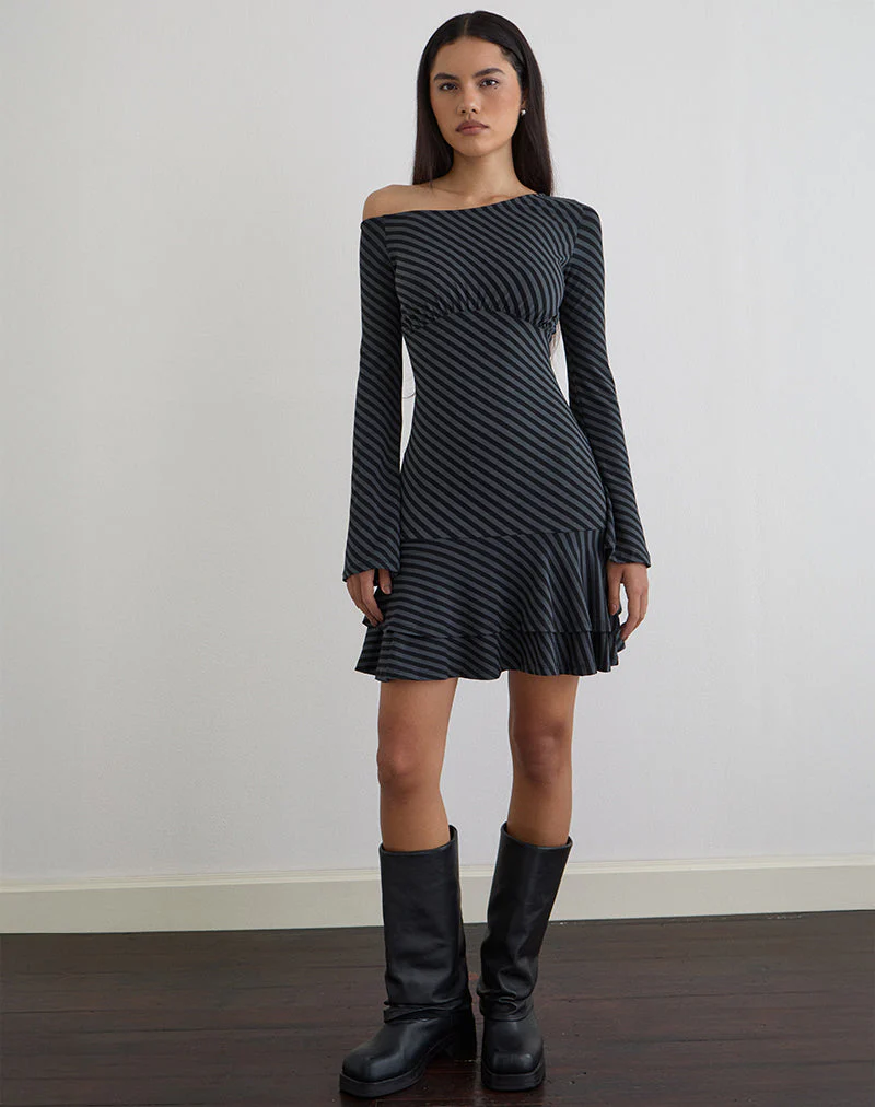 Hongsai Minikleid mit schrägen Streifen in Ocean Storm - Image 5