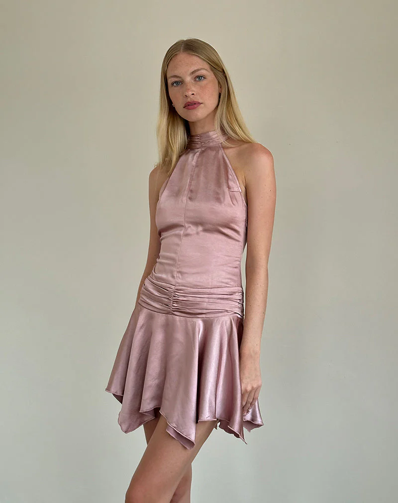Hydri Satin Minikleid mit Rollkragen in Babyrosa - Image 4