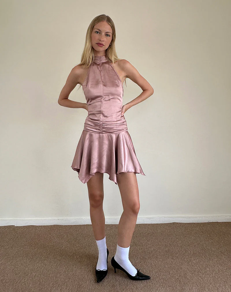 Hydri Satin Minikleid mit Rollkragen in Babyrosa - Image 5