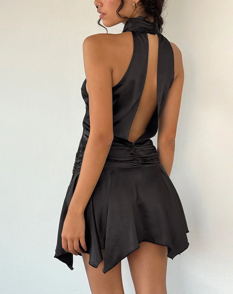 Hydri Satin Minikleid mit Rollkragen in Schwarz