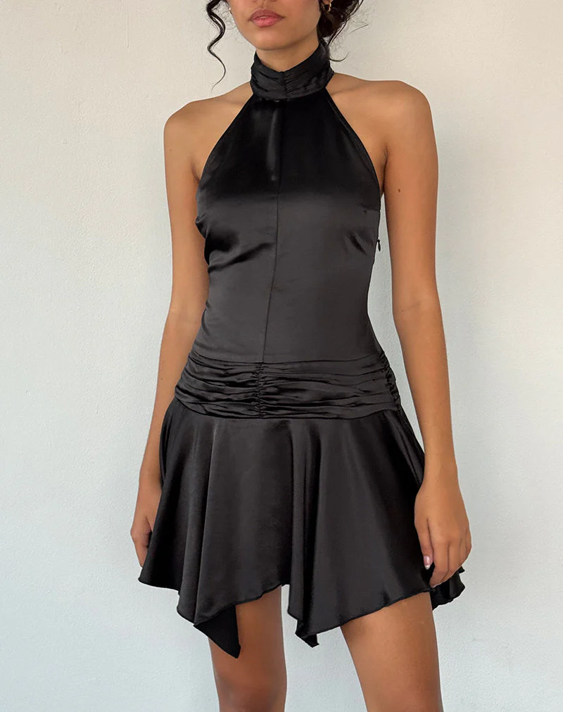 Hydri Satin Minikleid mit Rollkragen in Schwarz - Image 3
