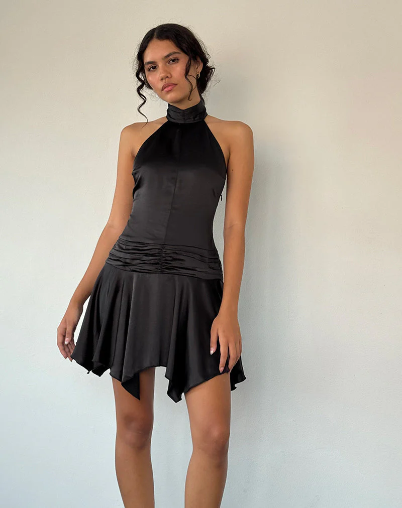 Hydri Satin Minikleid mit Rollkragen in Schwarz - Image 4