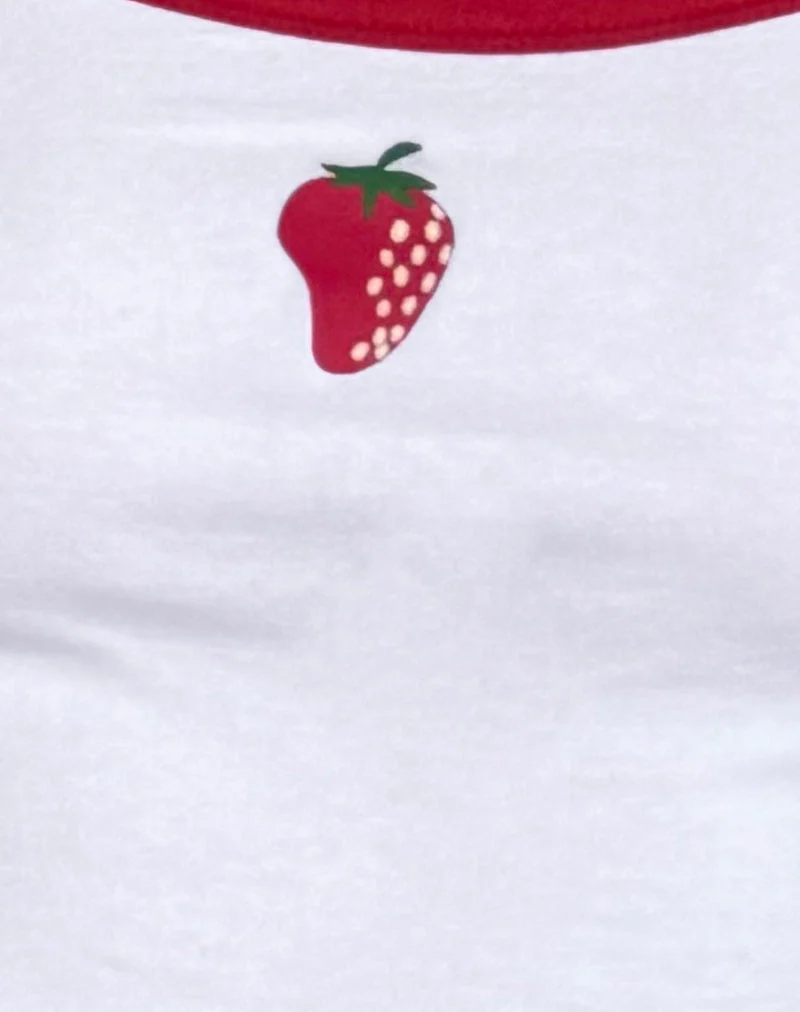 Icah Vest Top in Weiß mit roter Bindung und Erdbeere - Image 6