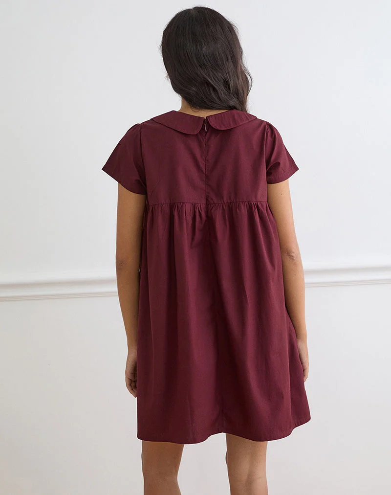 Imiraty Babydoll Mini Dress in Poplin Maroon - Image 4