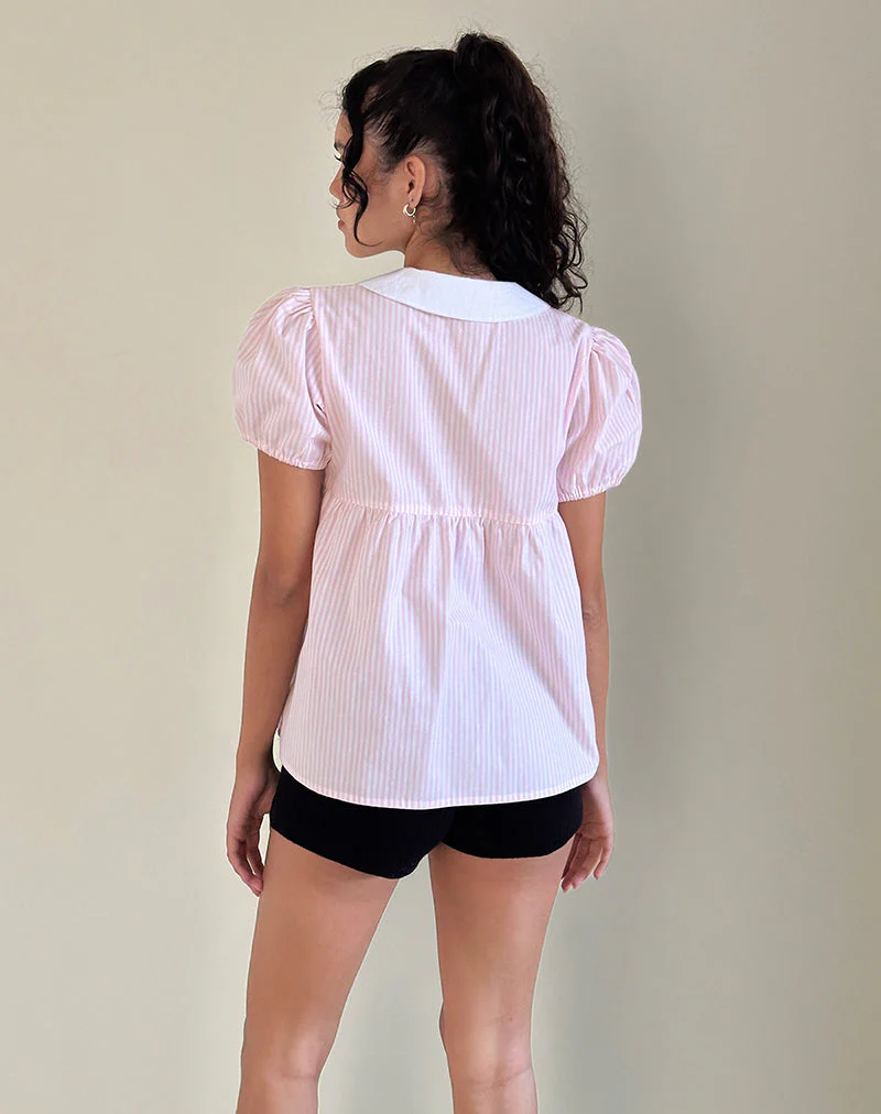 Immy Top in kleinem Streifen vertikal Candy Pink - Image 5