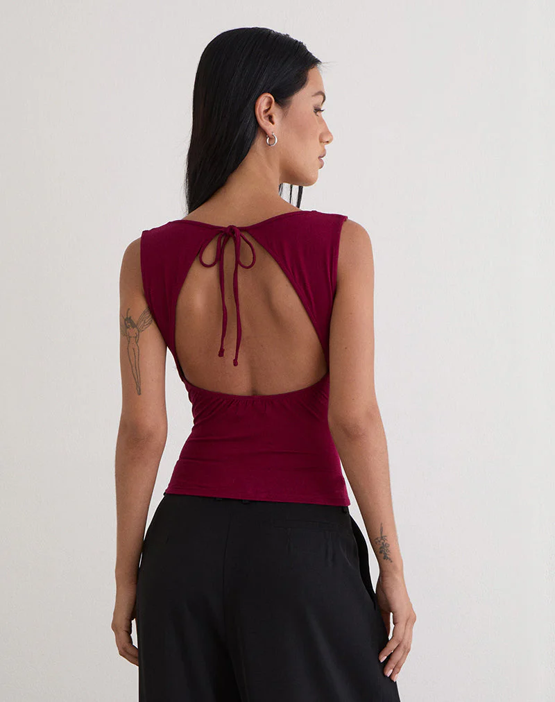 Imrie Top mit offenem Rücken aus Rayon Jersey Burgundy - Image 3