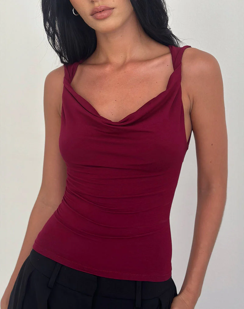 Imrie Top mit offenem Rücken aus Rayon Jersey Burgundy - Image 4