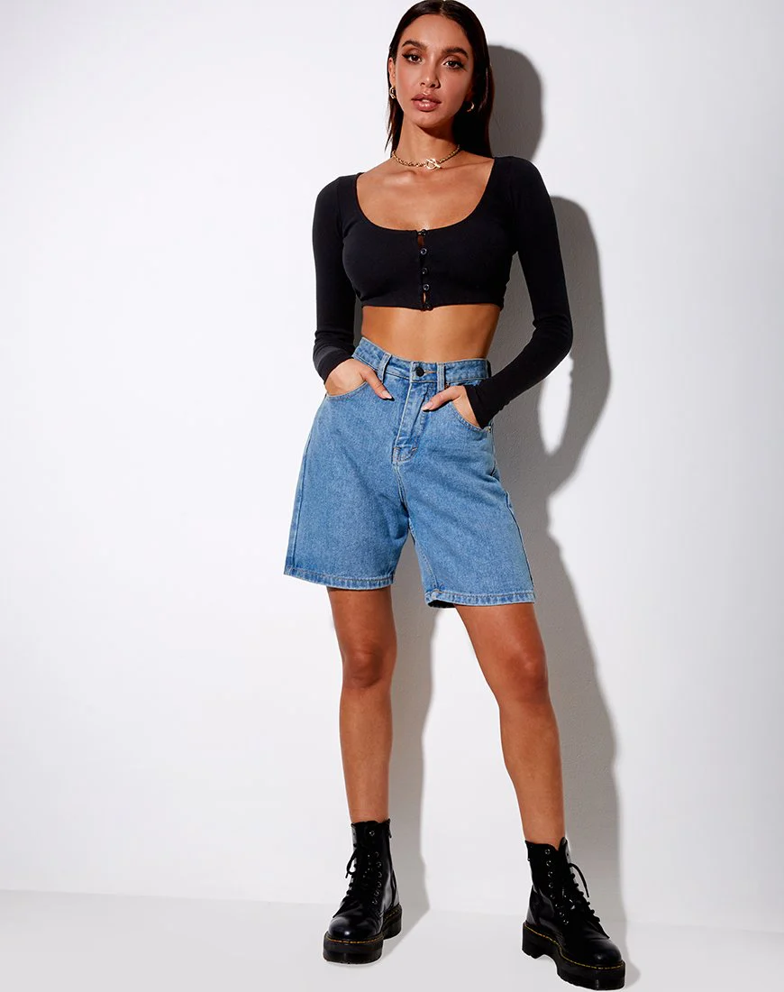 Ineke Crop Top aus Rippe Schwarz - Image 3